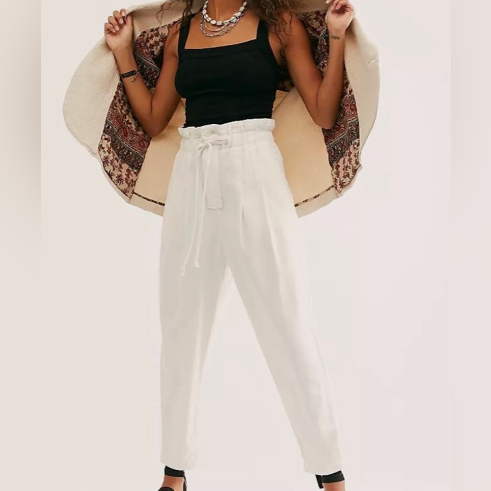 Free People High Waisted Margate Trouser - White - Medium